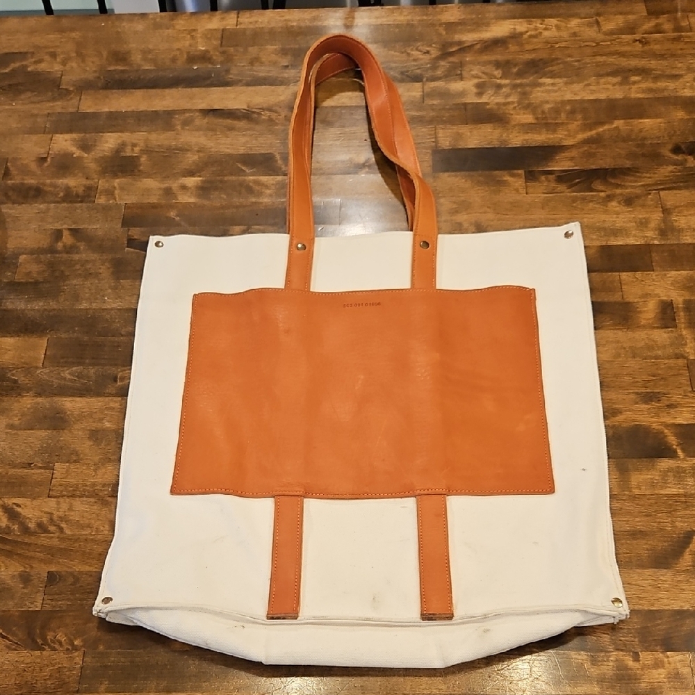 Shinola Cream and Brown Canvas Leather Bag
